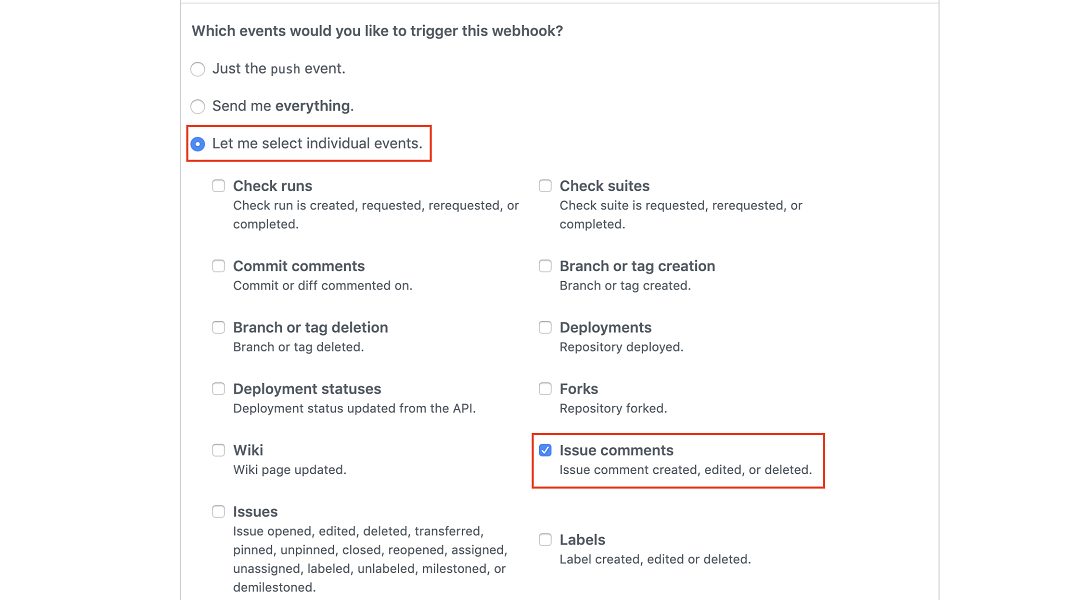 screen capture of webhook events in GitHub
