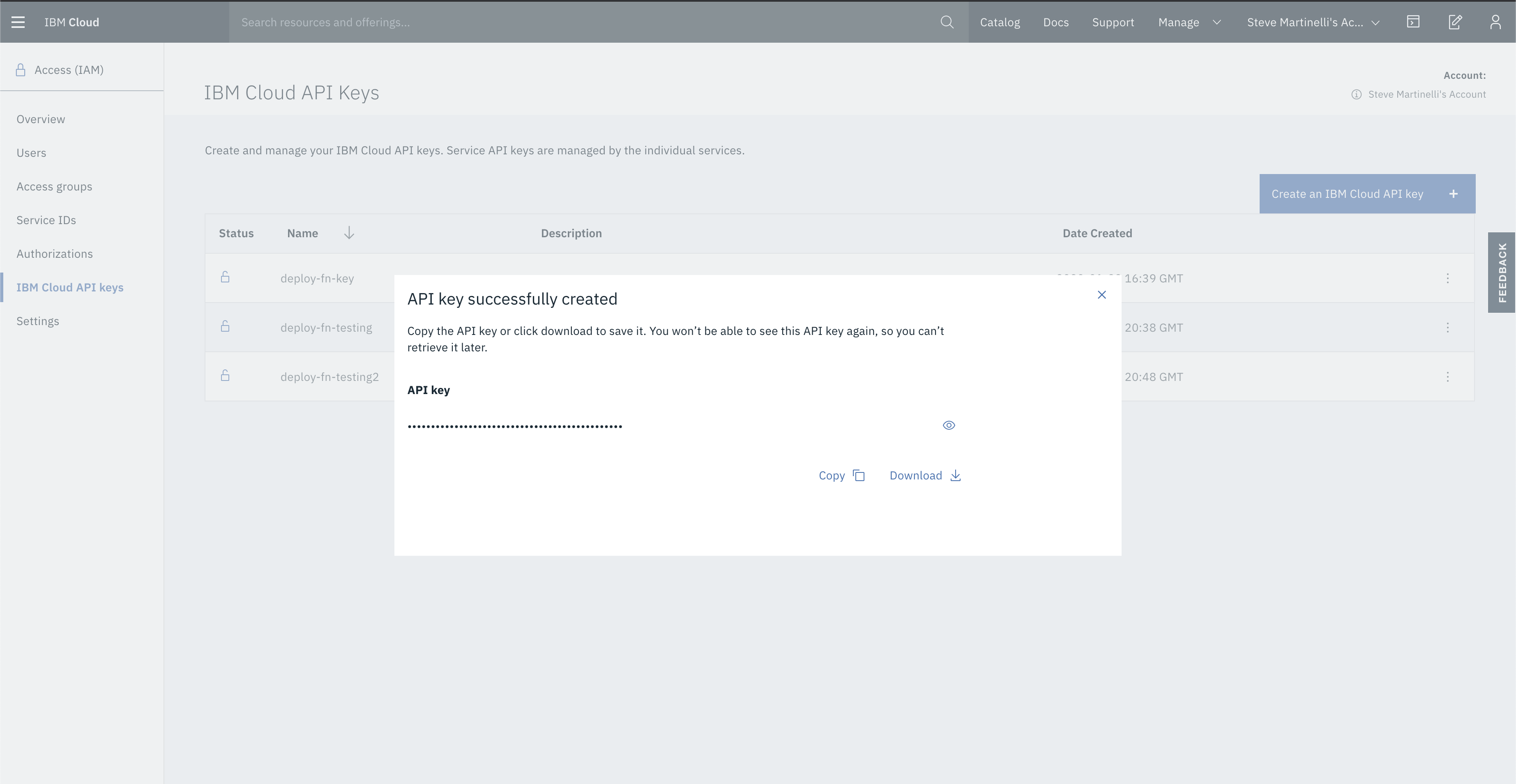 New IBM Cloud API key