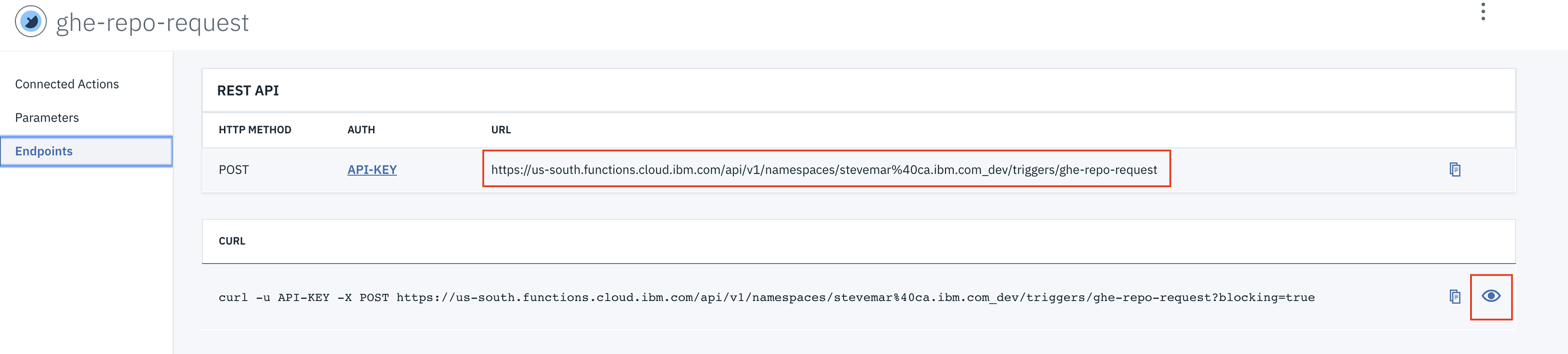 screen capture of a trigger endpoint