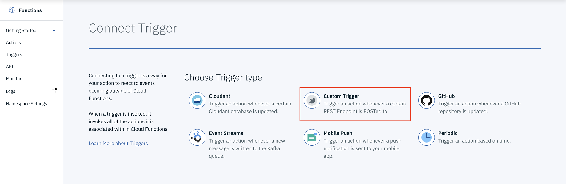 screen capture of trigger types